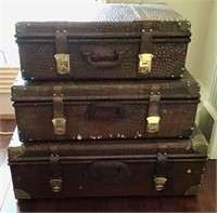 3 NESTING STACKING DECORATIVE WOOD SUITCASES