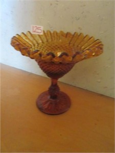 Vintage Amber Glass Pedestal Dish crimped ruffle