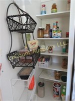 misc foods and hanging basket storage in cabinet