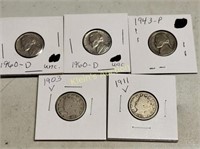 5 Nickels V Nickels Too 1903 & 1911 & Unc