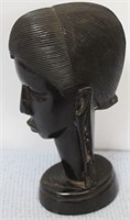 Hand Carved Wood African Head Statue - 9" tall