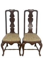 Queen Anne Style Wood and Upholstered Chairs