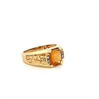 14K Yellow Gold Citrine and Diamond Men's Ring