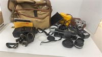 Camera bag with Kodak signet 35 camera, Nikon