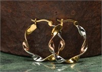 .925 Three Toned Twist Hoop Earrings - 5.53g