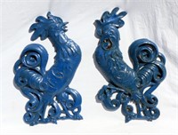 Pair of Sexton Metal Chickens Painted Blue