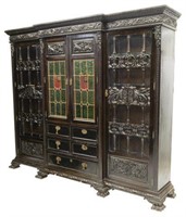 SPANISH RENAISSANCE REVIAL STAINED GLASS BOOKCASE