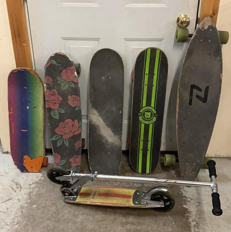 Lot of Skateboards & Folding Razor Scooter