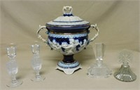 Italian Lidded Urn and Glass Accessories.