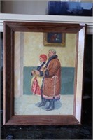 framed oil painting of a couple, signed by artist