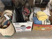 (2) Boxes and Carry Bag of Fabric, Quilt Patches