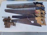 6 Hand Saws & 1 Clamp Vise