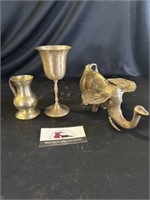 Brass elephant and other brass items