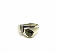 Vintage 10K Wht Gold Black Sapphire & Diamond Ring