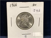 1966  Canadian Silver 25 Cent Piece  BU