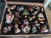 Set of blown glass Christmas ornaments with