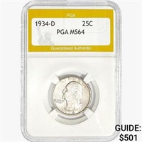 1934-D Washington Silver Quarter PGA MS64