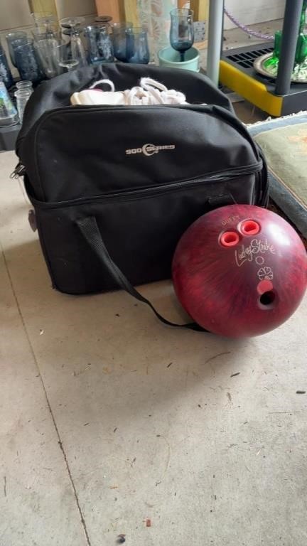 Bowling ball and shoes