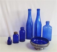 Lot Cobalt Blue Glass Bottles