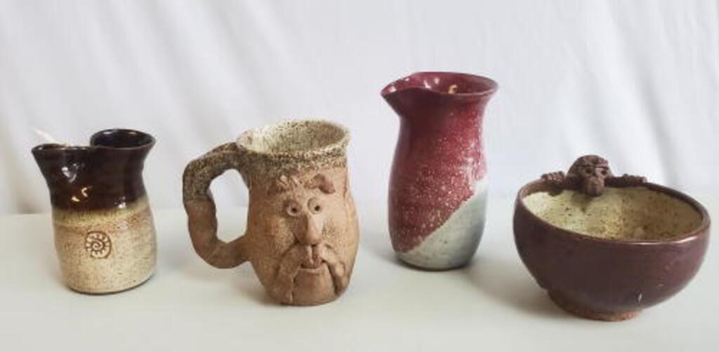 Lot Hand-Crafted Studio Pottery - Face Mug, etc.
