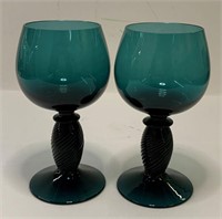 Pair Of Colored Glass Wine Glasses