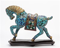 CHINESE CLOISONNE HORSE FORM CENSER ON STAND