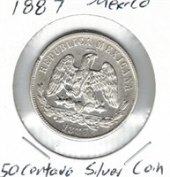 1887 Mexico 50 Centavos Silver Coin