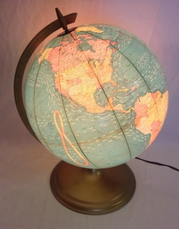 Vintage light-up 12'' terrestrial globe.