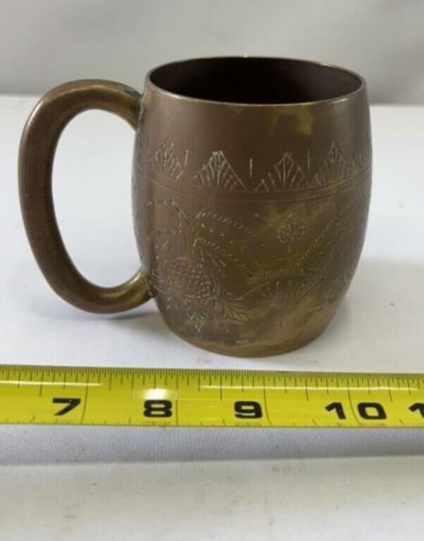 Vintage Etched Brass Mug,