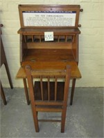 Vintage Oak Child's Drop Front School Desk w/ Map