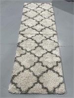 Long White/Grey Mosaic Geo Patterned Runner Rug