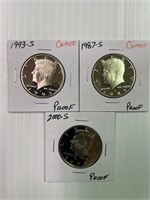 1987-S, 93-S, 00-S Proof Kennedy x3