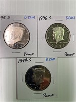 1995-S, 96-S, 99-S, Proof Kennedy x3