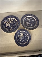 S/3 Antique Blue Transferware/Willow Plates