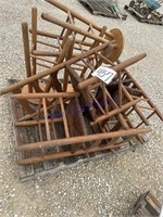 PALLET--WOOD/ WICKER CHAIRS, 3 WOOD BAR STOOLS