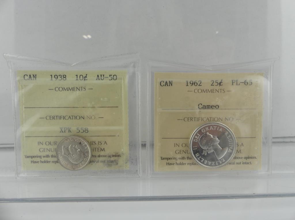 GRADED 1962 CANADIAN 25 CENT & 10 CENT COINS