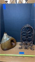 Metal wine rack, decorative vase