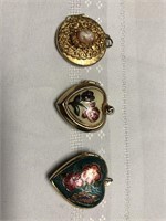Lot of 3 vintage heart and round lockets