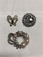 Lot of 3 silver toned pins/brooches
