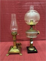 Lamps, 2, Electrified:  Brass and Glass