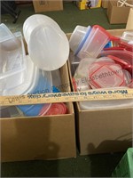 2 box lot of assorted plastic storage items and