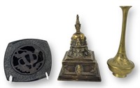 (3) Assorted Asian Metal Decorative Pieces