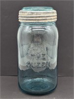 1869 The Queen Teal Quart Jar Original Lid