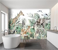 Tropical Plants Animals Fabric Wallpaper