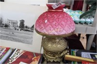 ANTIQUE LAMP WITH ART GLASS LAMP