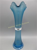 Fenton 10" smokey celeste blue Fine Rib vase.