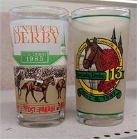 2 KENTUCKY DERBY GLASSES 1985 & 1987