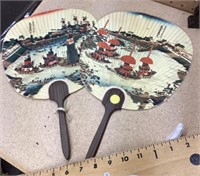 Pair of Asian hand fans