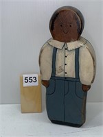 WOOD HAND PAINTED FIGURE W/ HANKIE IN HIS POCKET