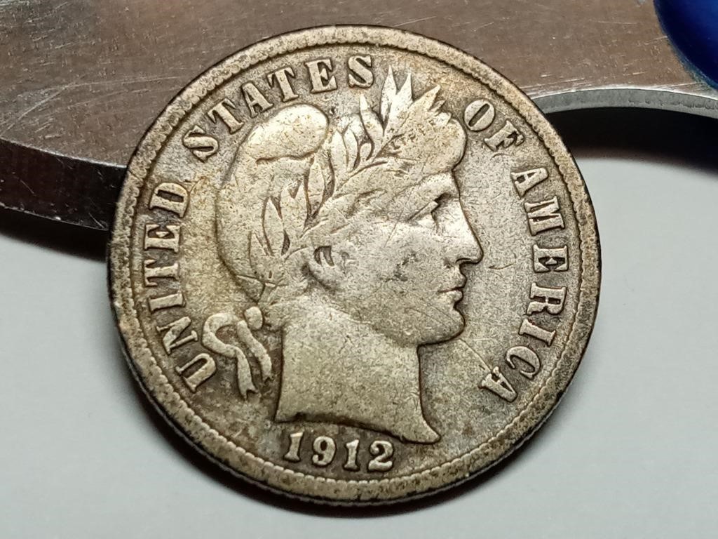 OF) 1912 D partial Liberty silver Barber dime